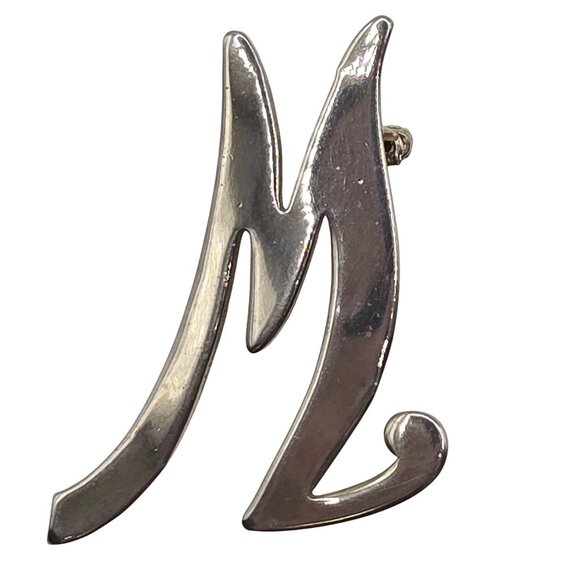 Vtg Script Letter "M" Pin Brooch Silver Tone Monogram Initial Gift Keepsake Name - Picture 1 of 8